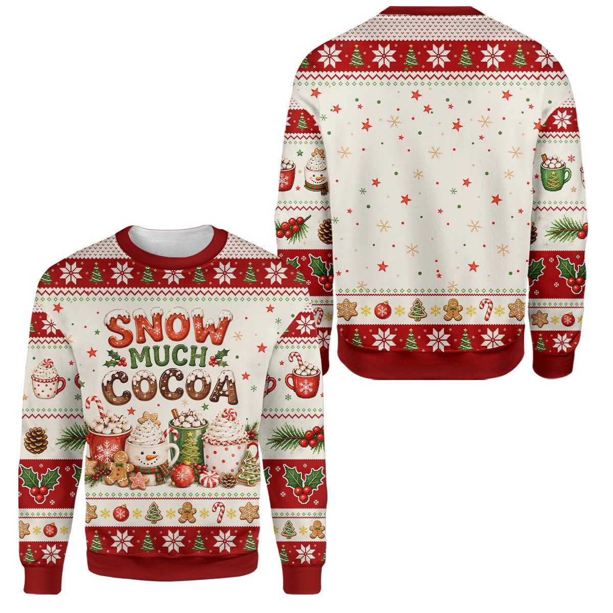 Flat lay or alternate view of the red and cream ugly christmas sweater