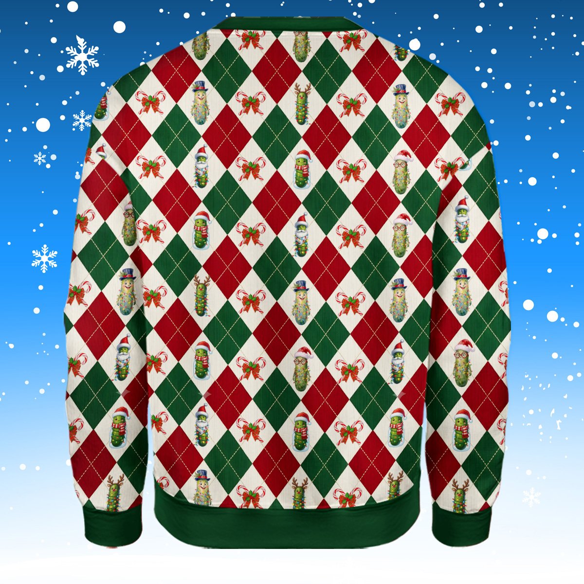 Detailed back view of the holiday ugly sweater pattern