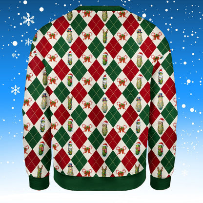 Detailed back view of the holiday ugly sweater pattern