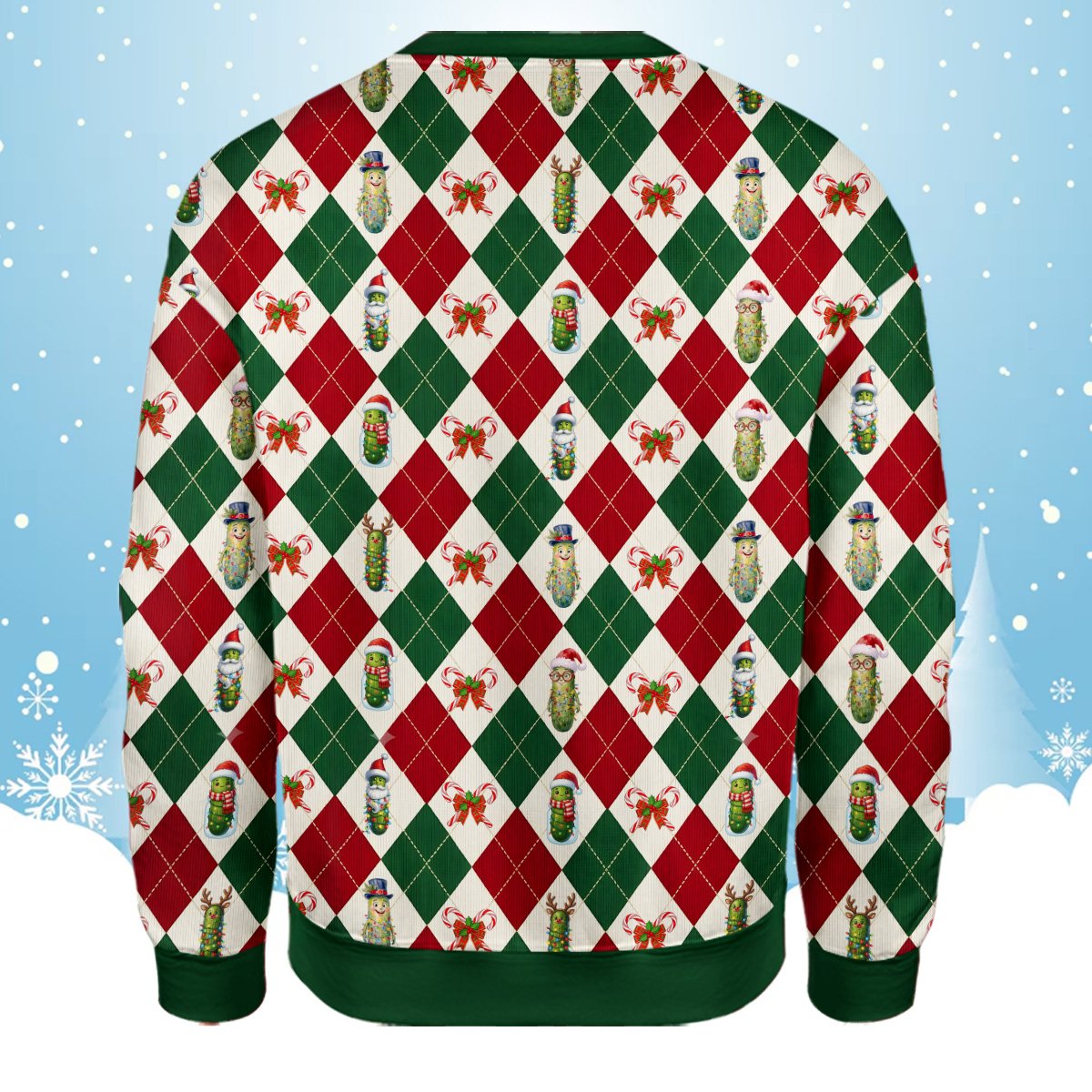 Close-up back view highlighting the green, red, and cream colors