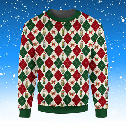Front view of the adult Christmas pickle ugly sweater