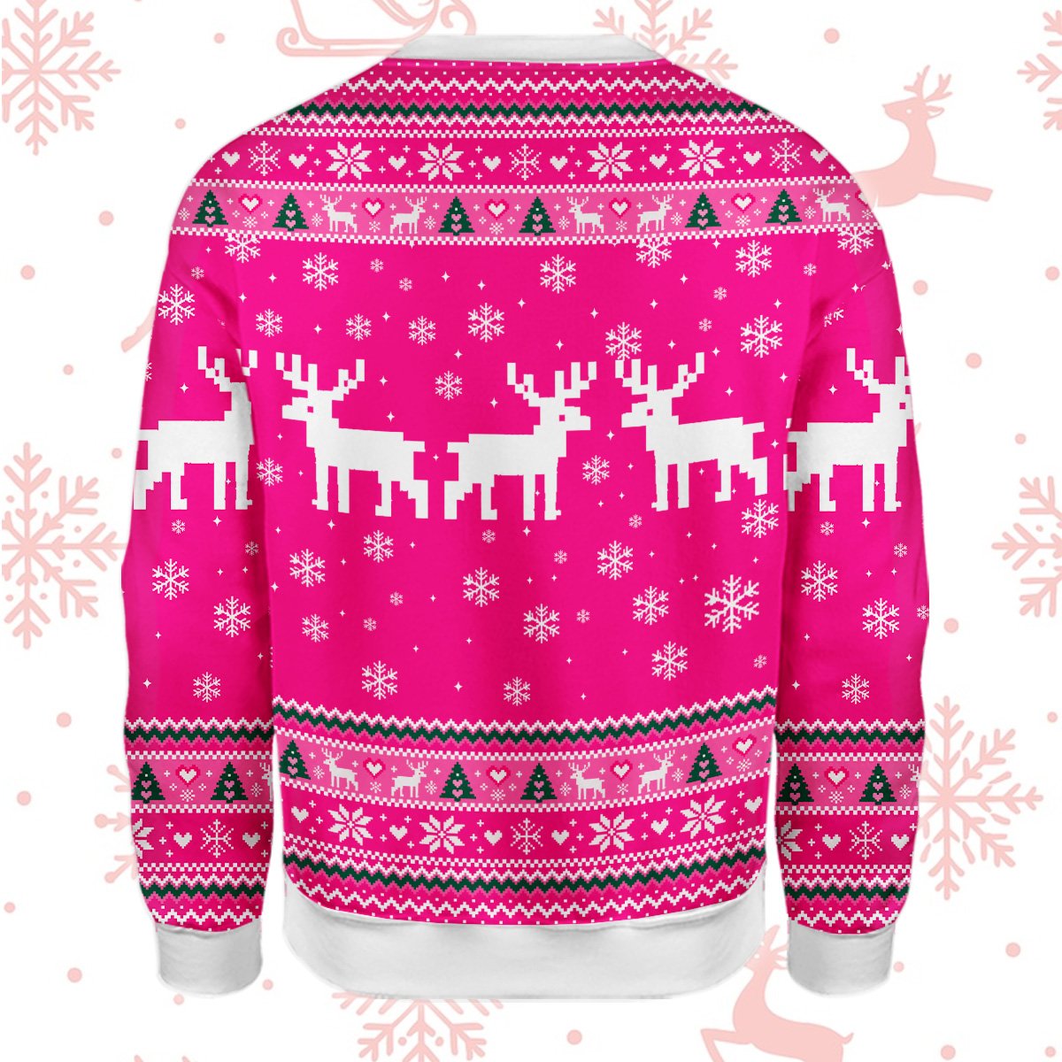 Back view of the hot pink ugly sweater
