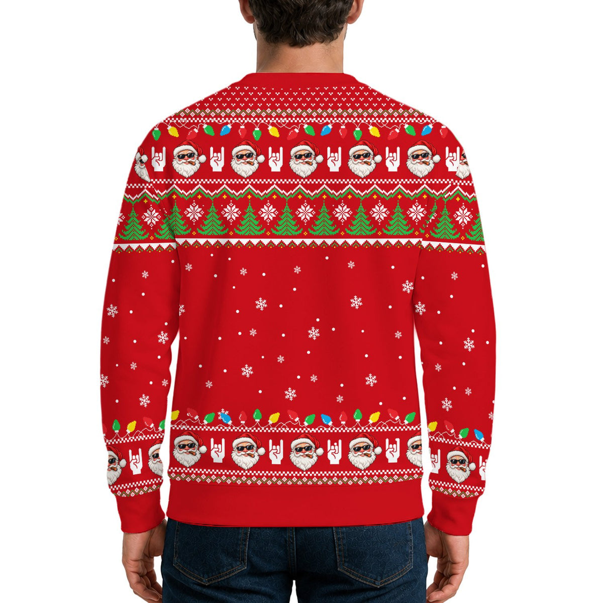 Back view of the red holiday ugly sweater