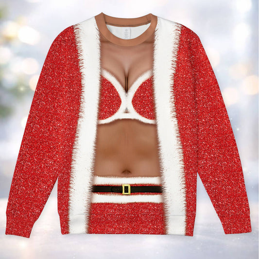 Main view of the august burns red ugly christmas sweater featuring a trompe l'oeil cardigan design