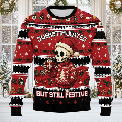 Detailed front view of the ugly holiday sweater pixelated knit pattern