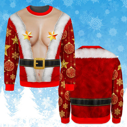 Close up of the front of the red Christmas ugly sweater