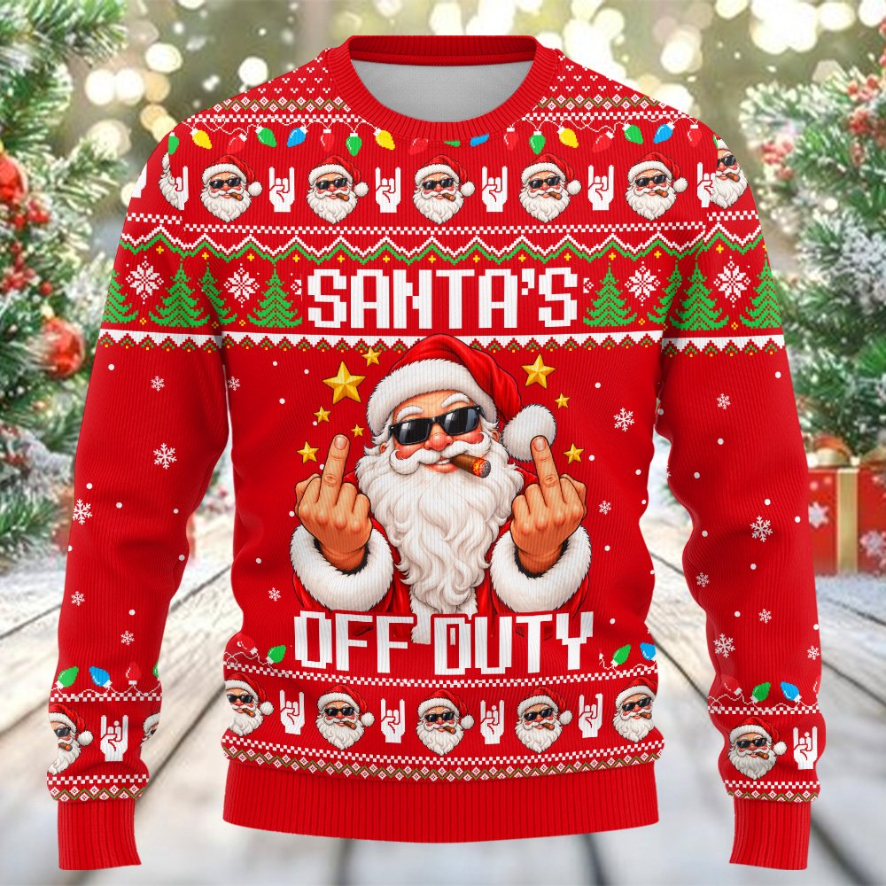 Front view of the red ugly Christmas sweater