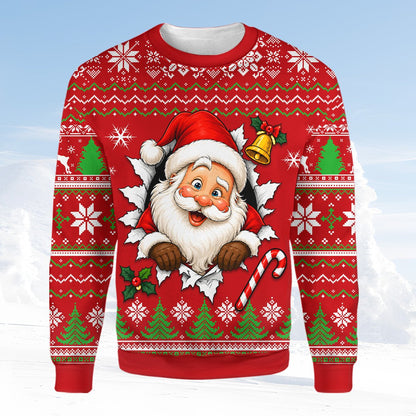 Man wearing the festive holiday ugly sweater outdoors
