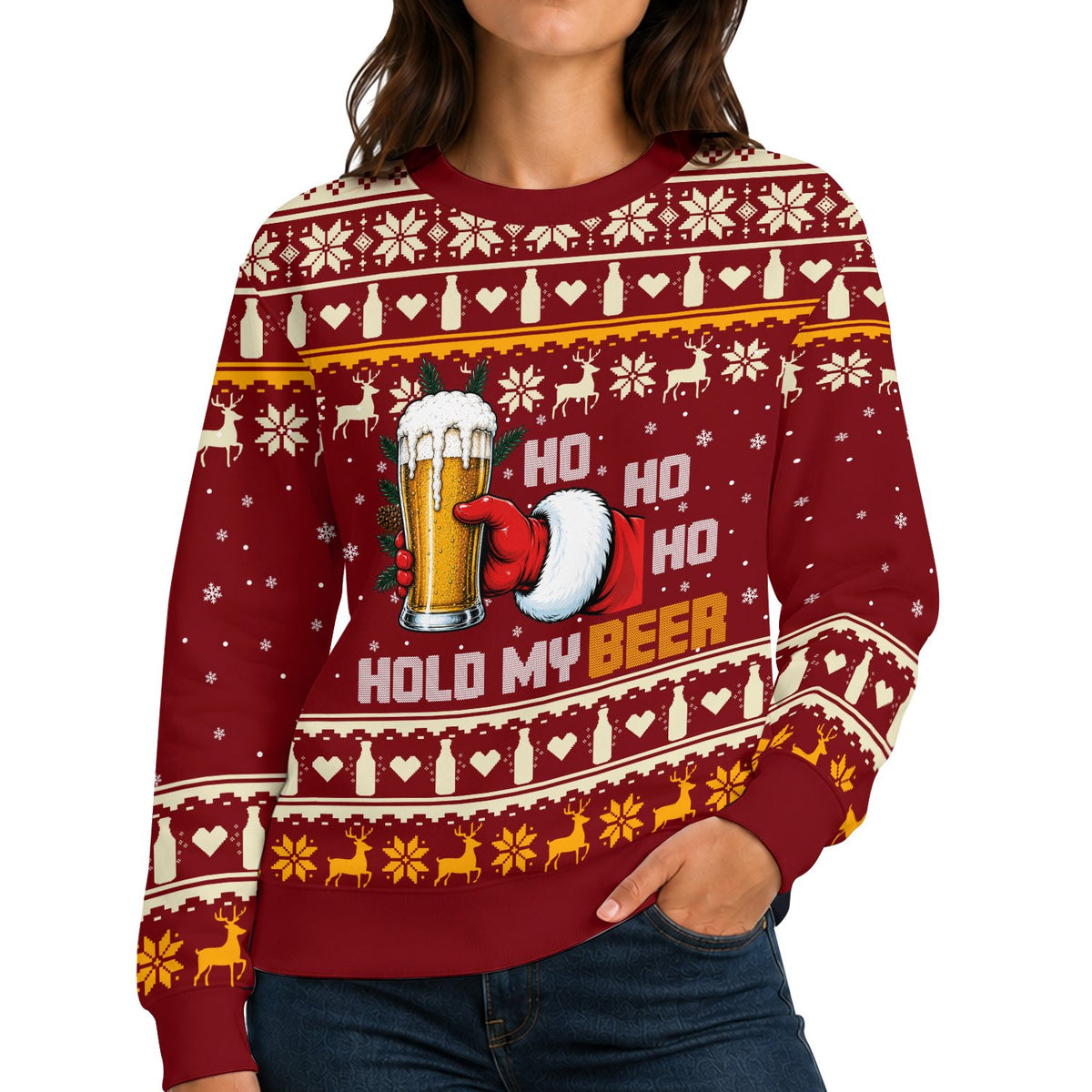 Lifestyle view 4 wearing the ugly red christmas sweater