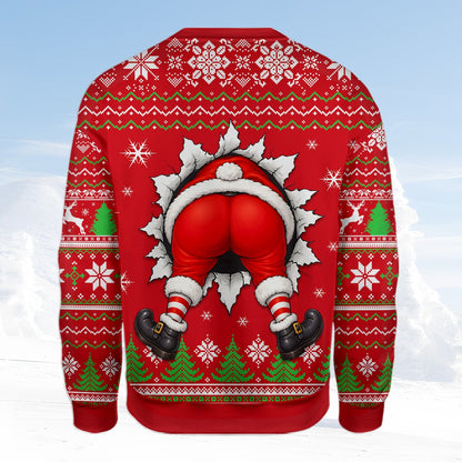 Another lifestyle shot of the 3D Santa ugly holiday sweater