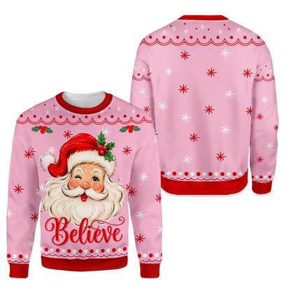 Alternate front view of the pink ugly christmas sweater
