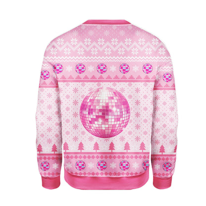 Pink ugly christmas sweater, back view