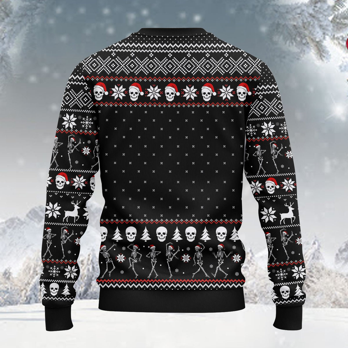 Alternative back view of the black skeleton ugly christmas sweater
