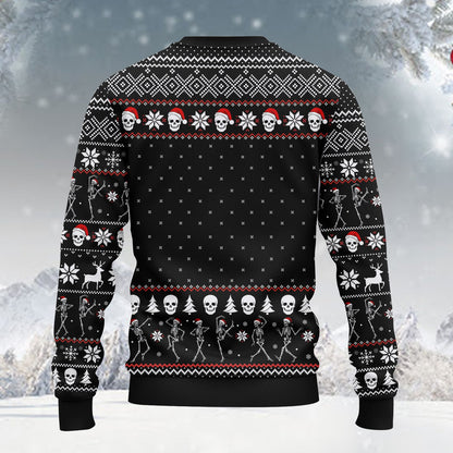 Alternative back view of the black skeleton ugly christmas sweater