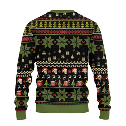 Back view of the black ugly Christmas sweater