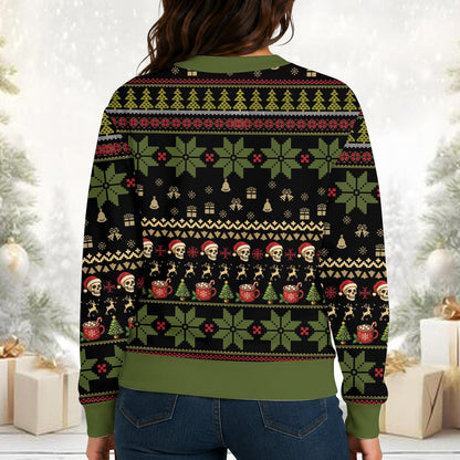 Second lifestyle view of the black ugly Christmas sweater