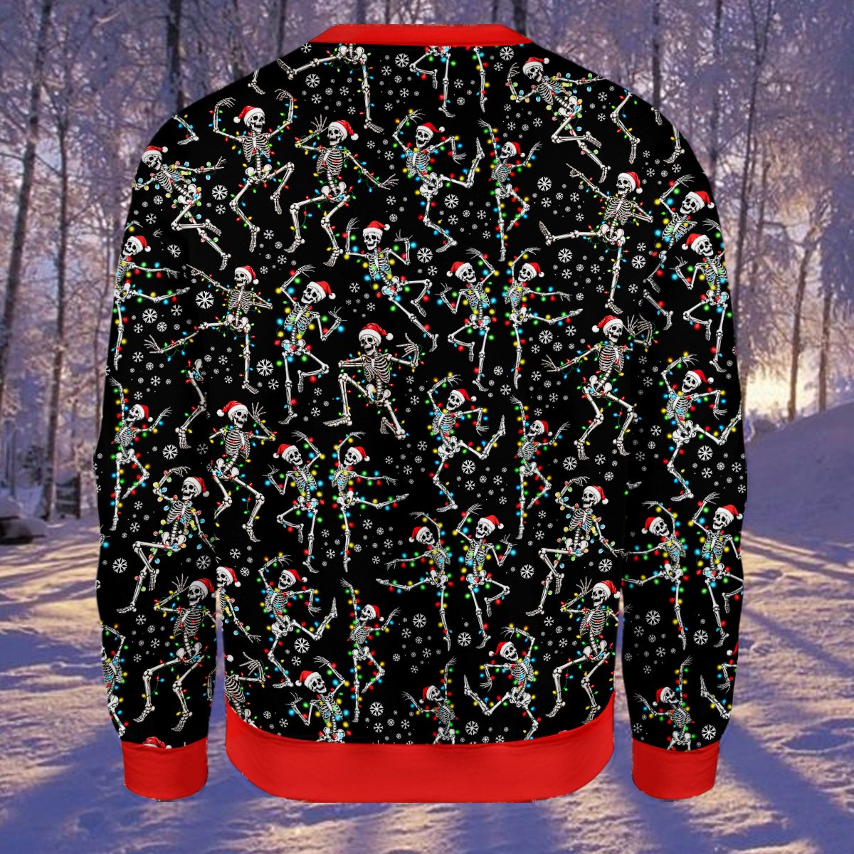 Another back view of the black holiday ugly sweater