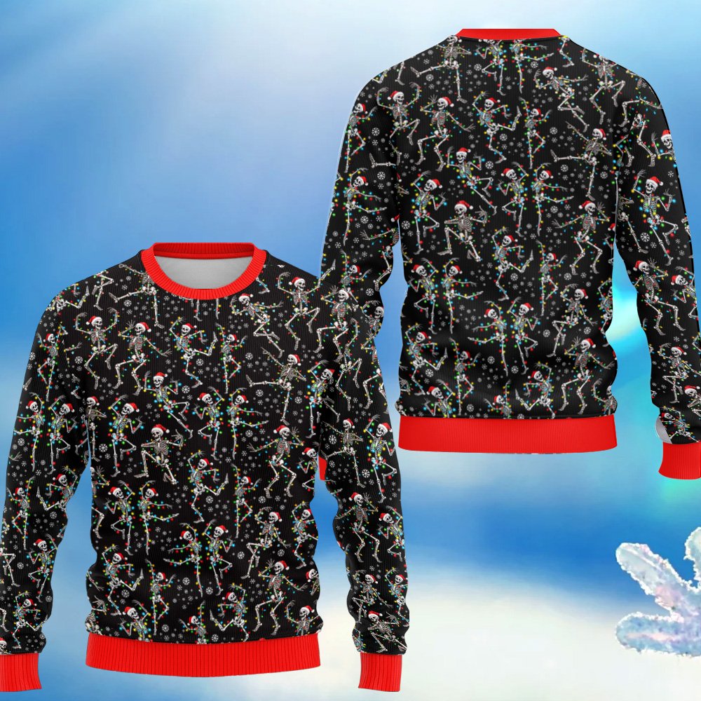 Additional front view of the christmas skeletons ugly sweater