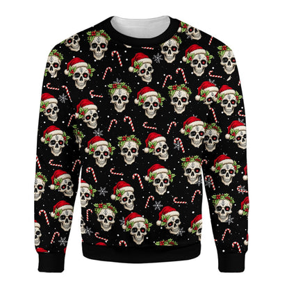 Fourth lifestyle view of the festive skull ugly sweater