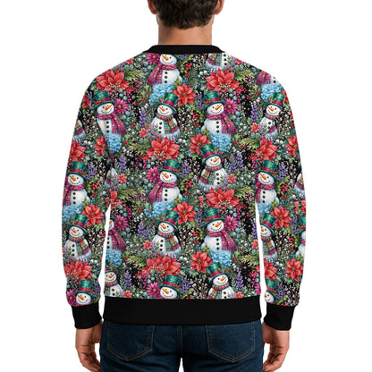 Back view of the snowman ugly christmas sweater showing the repeating holiday pattern