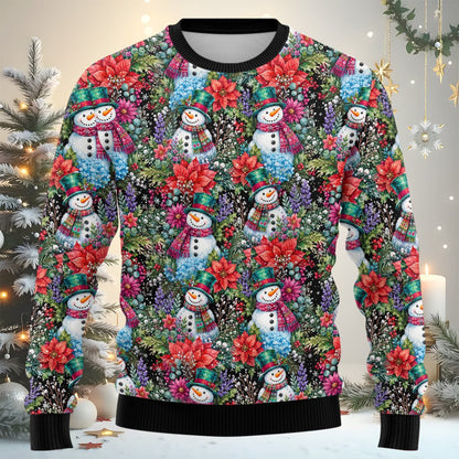Third lifestyle view showcasing the festive snowman and poinsettia pattern