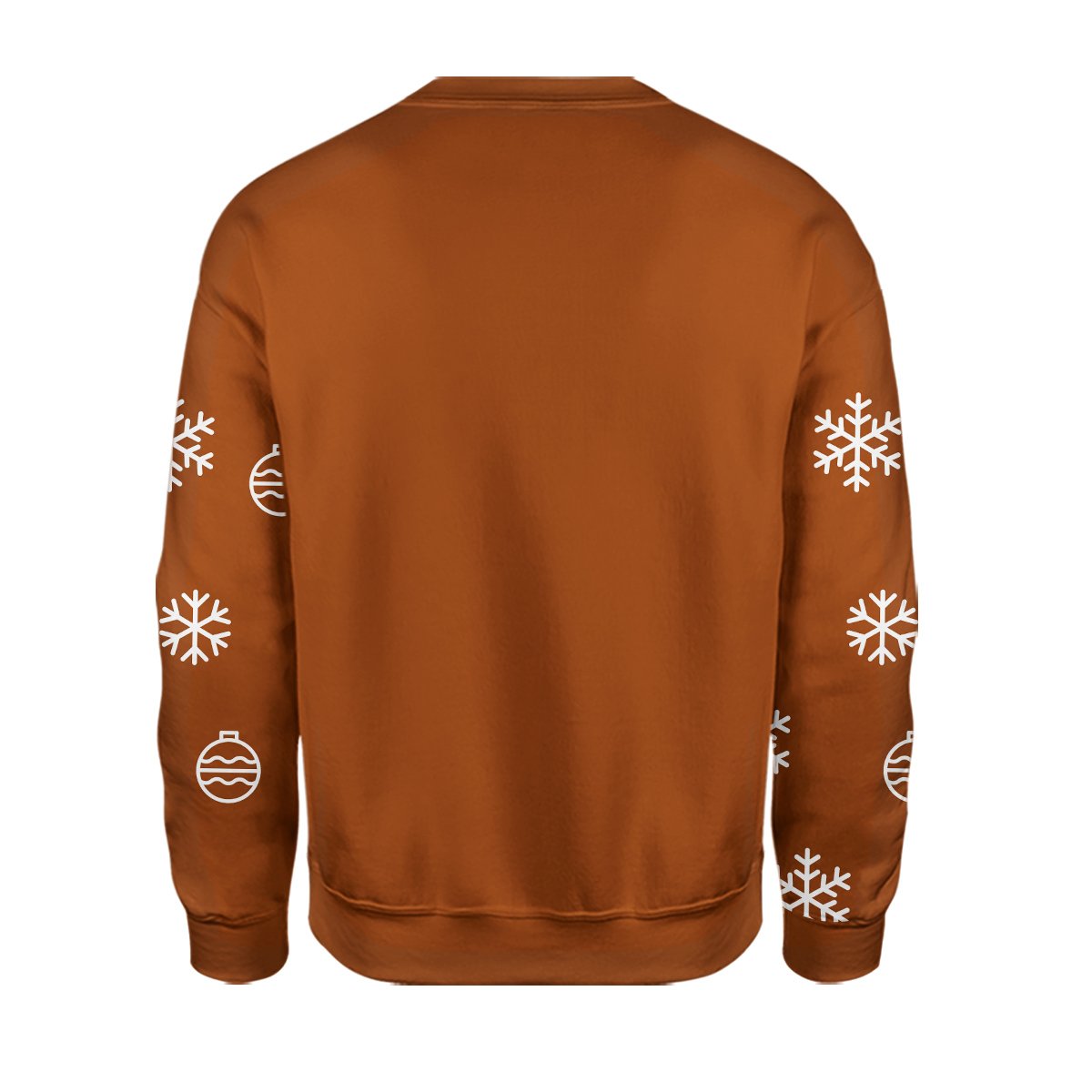 Third back view showing the full brown cardigan design of the ugly sweater