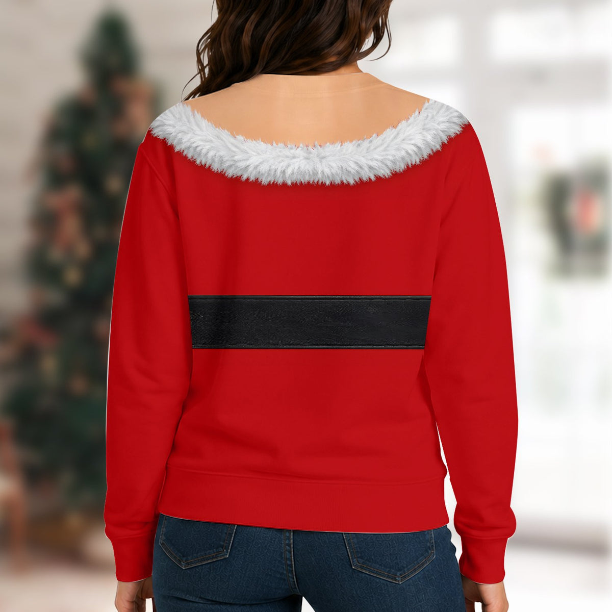 Back view of the red fake ugly sweater