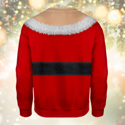 Close-up lifestyle view of the fake trees ugly sweater