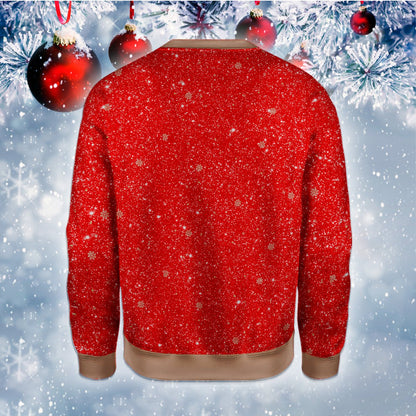 Back view of the red ugly christmas sweater