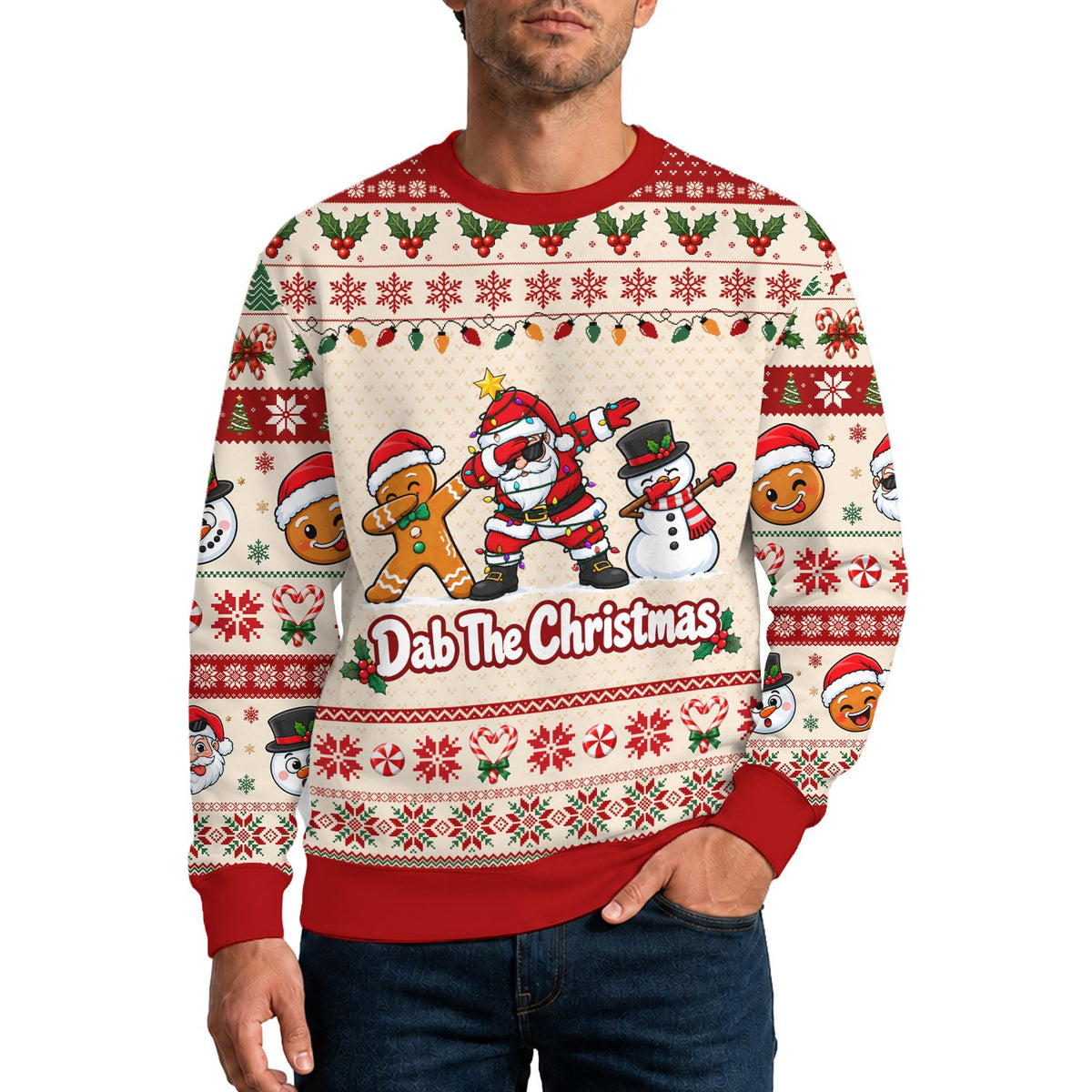 Third lifestyle view of the Dab The Christmas ugly sweater