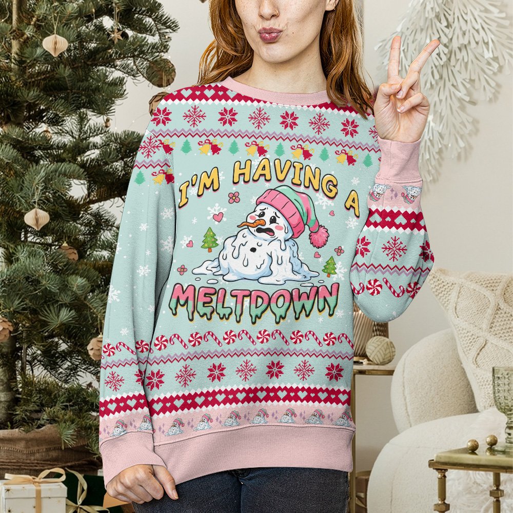 Fabric detail showing the polyester material and colorful holiday print