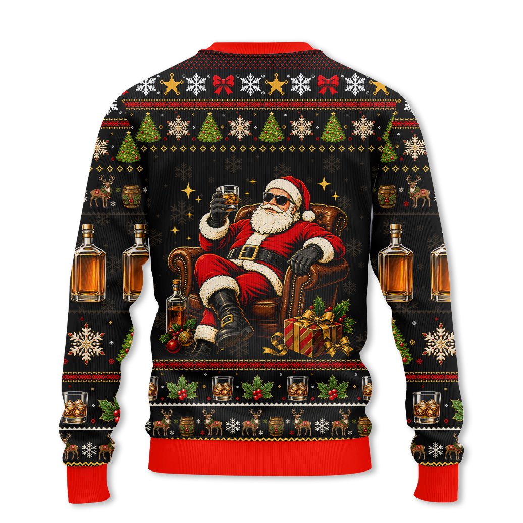 Whiskey ugly christmas sweater back view styling detail 4