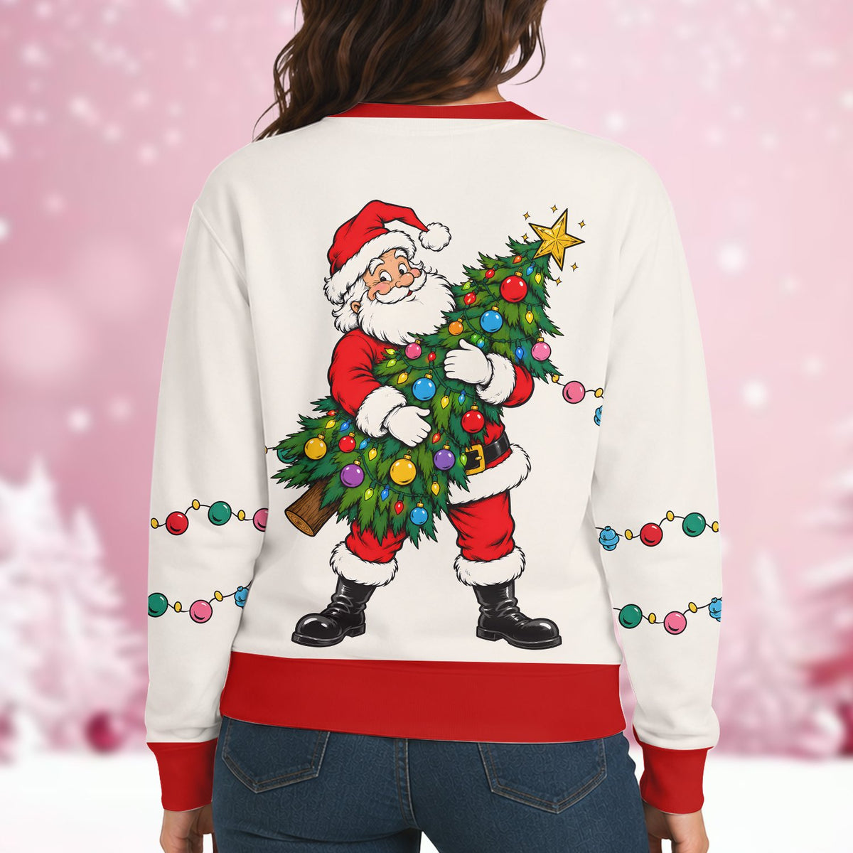 Back view of the white christmas ugly sweater