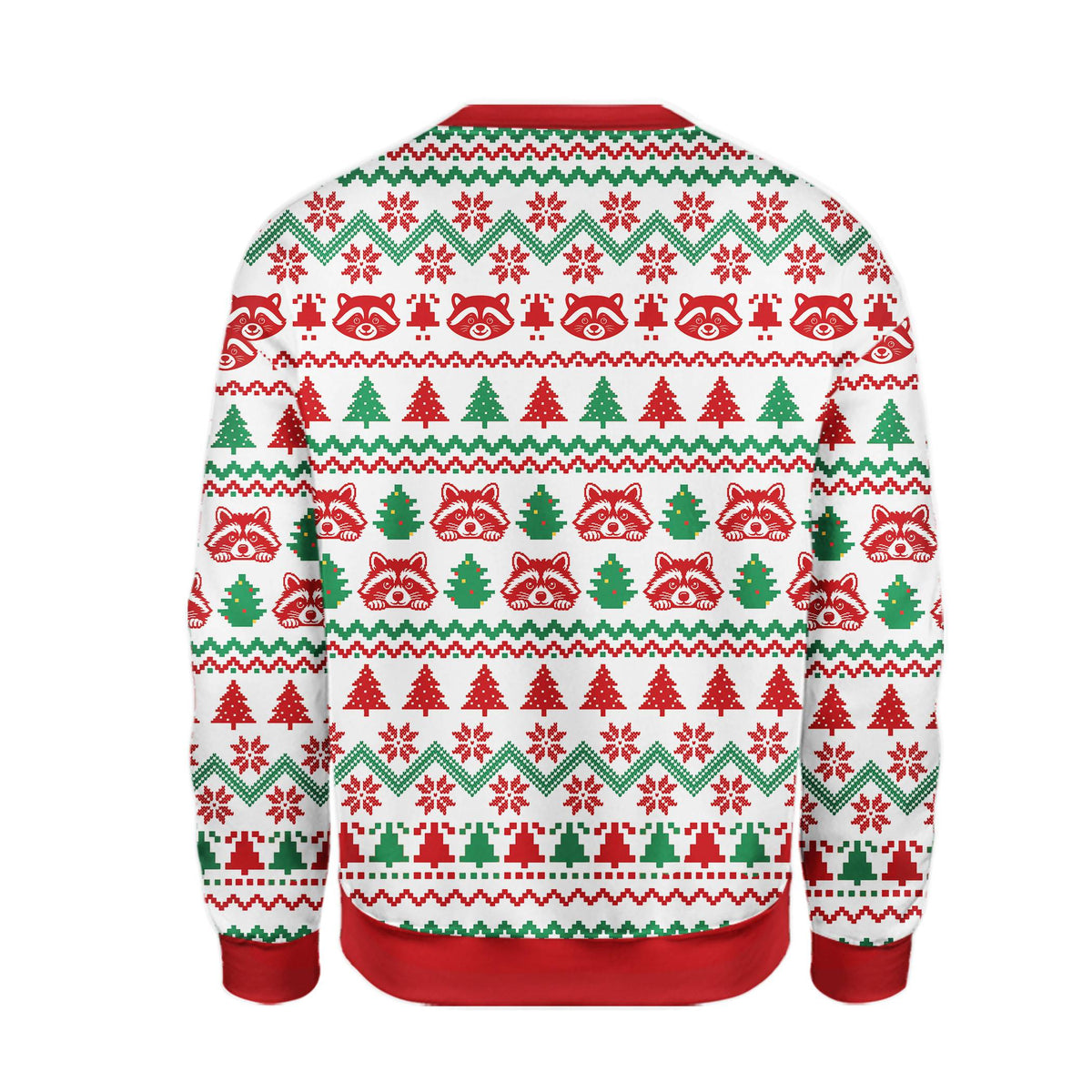 Back view of the white ugly christmas sweater showing the festive pattern