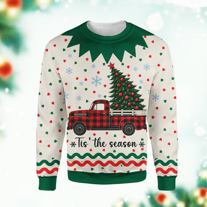 Detailed front view of the cream christmas ugly sweater