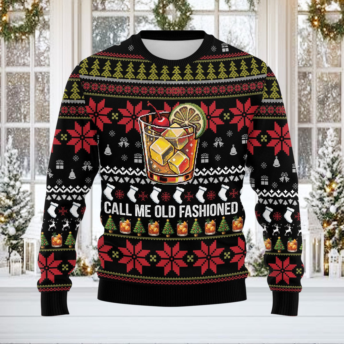Call Me Old Fashioned cocktail ugly sweater, front view detail 2