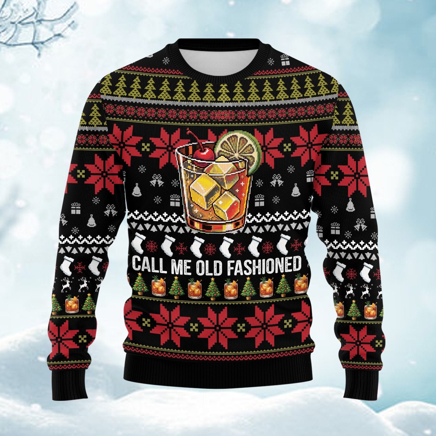 Call Me Old Fashioned cocktail ugly sweater, front view detail 3