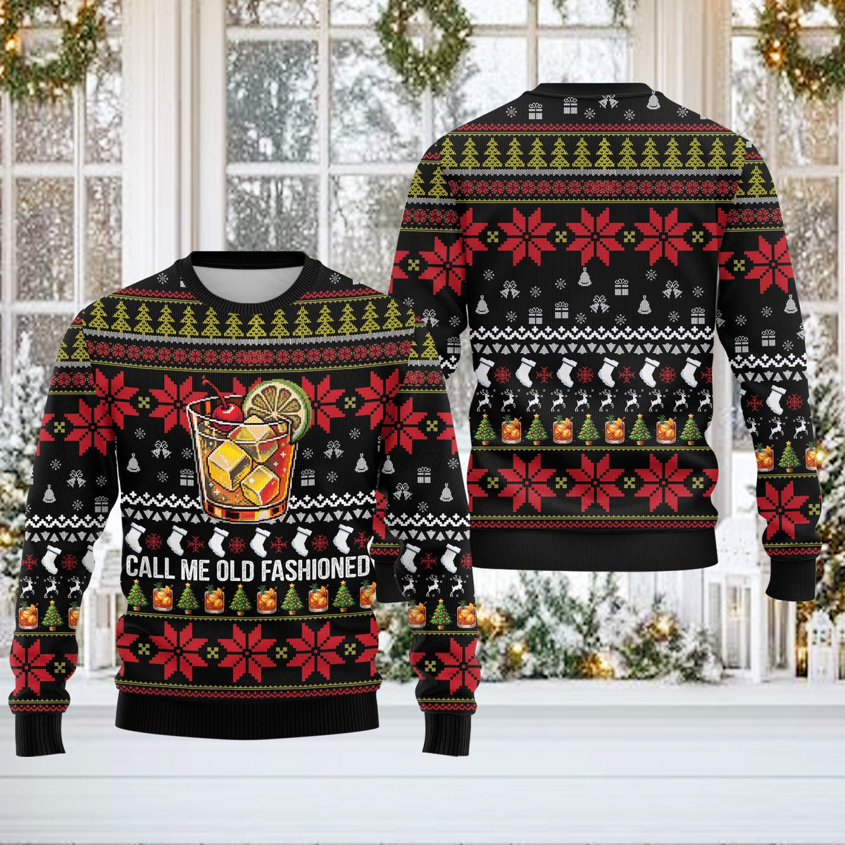 Call Me Old Fashioned cocktail ugly sweater, front view detail 5