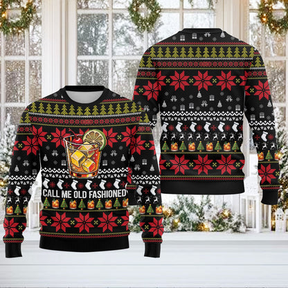 Call Me Old Fashioned cocktail ugly sweater, front view detail 5