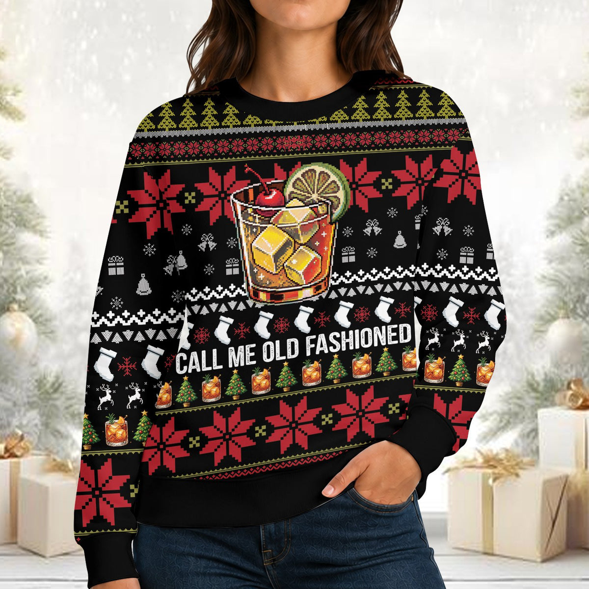 Lifestyle view of the Call Me Old Fashioned ugly sweater