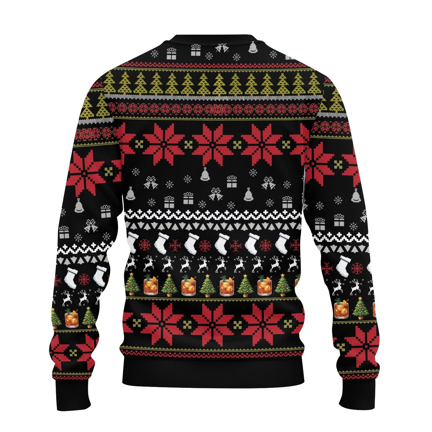 Black christmas ugly sweater, back view detail 2