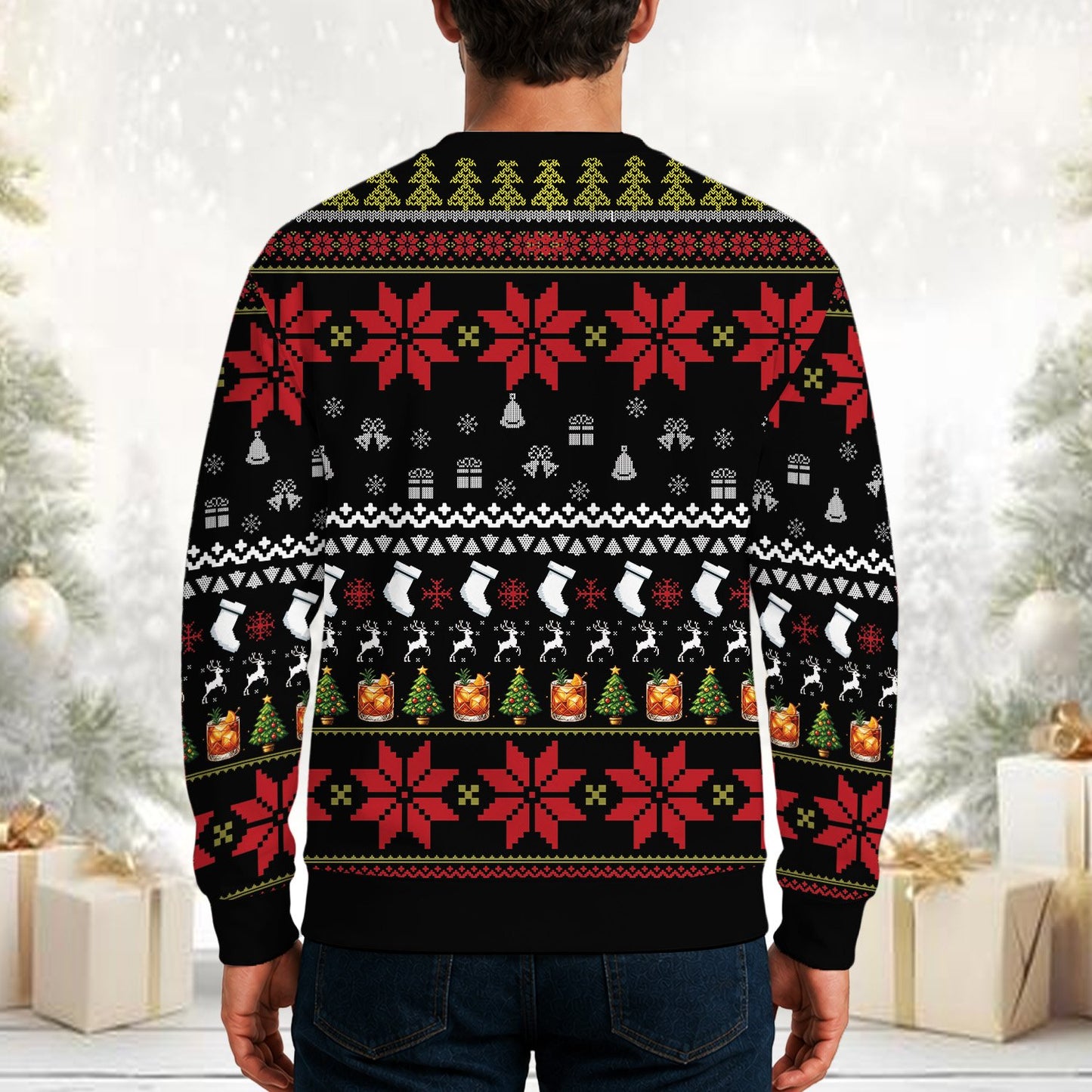 Black christmas ugly sweater, back view