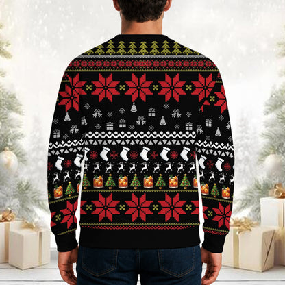 Black christmas ugly sweater, back view