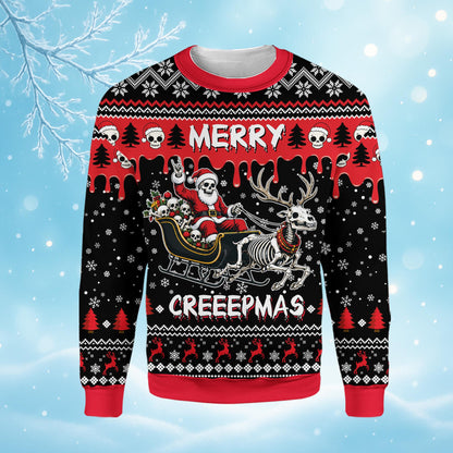 Creepy ugly christmas sweater featuring a skeleton Santa and reindeer, alternate main view 2