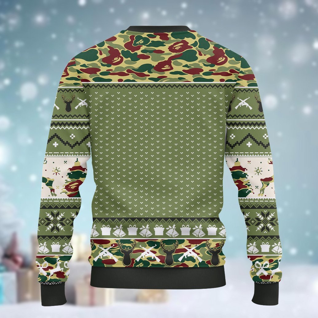 Alternative back view of the ugly christmas sweater deer pattern