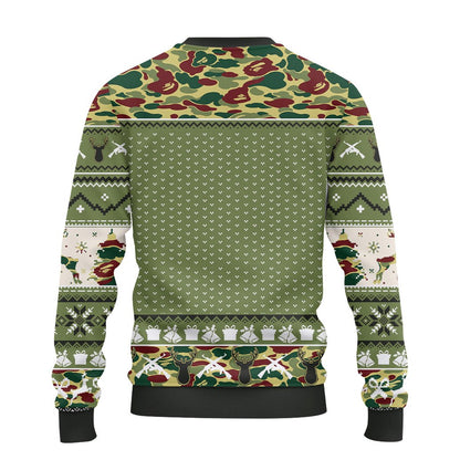 Back view of the deer hunting ugly christmas sweater