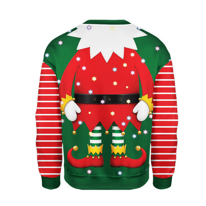 Back view of the festive elf ugly christmas sweater