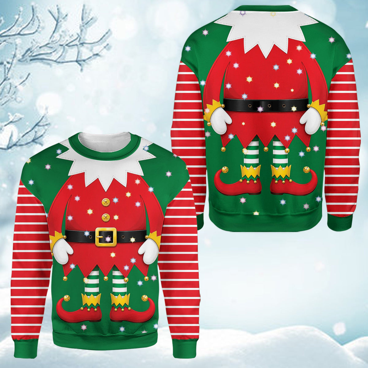 Another front view showing the glowing star accents on the elf tunic design