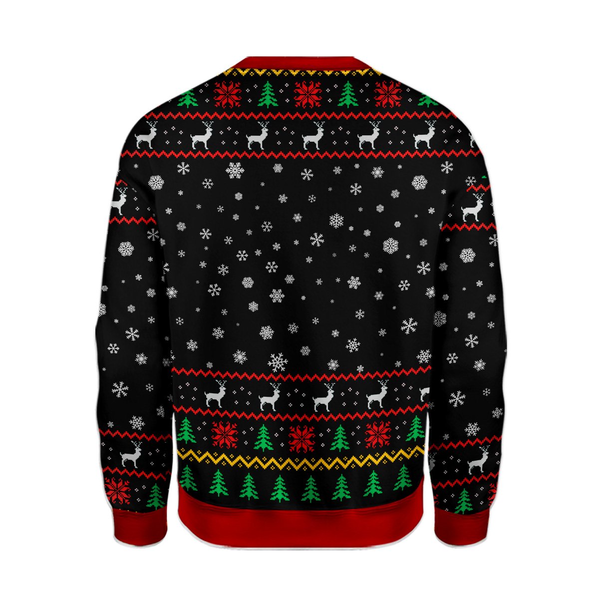 Detailed back view showing snowflakes and reindeer