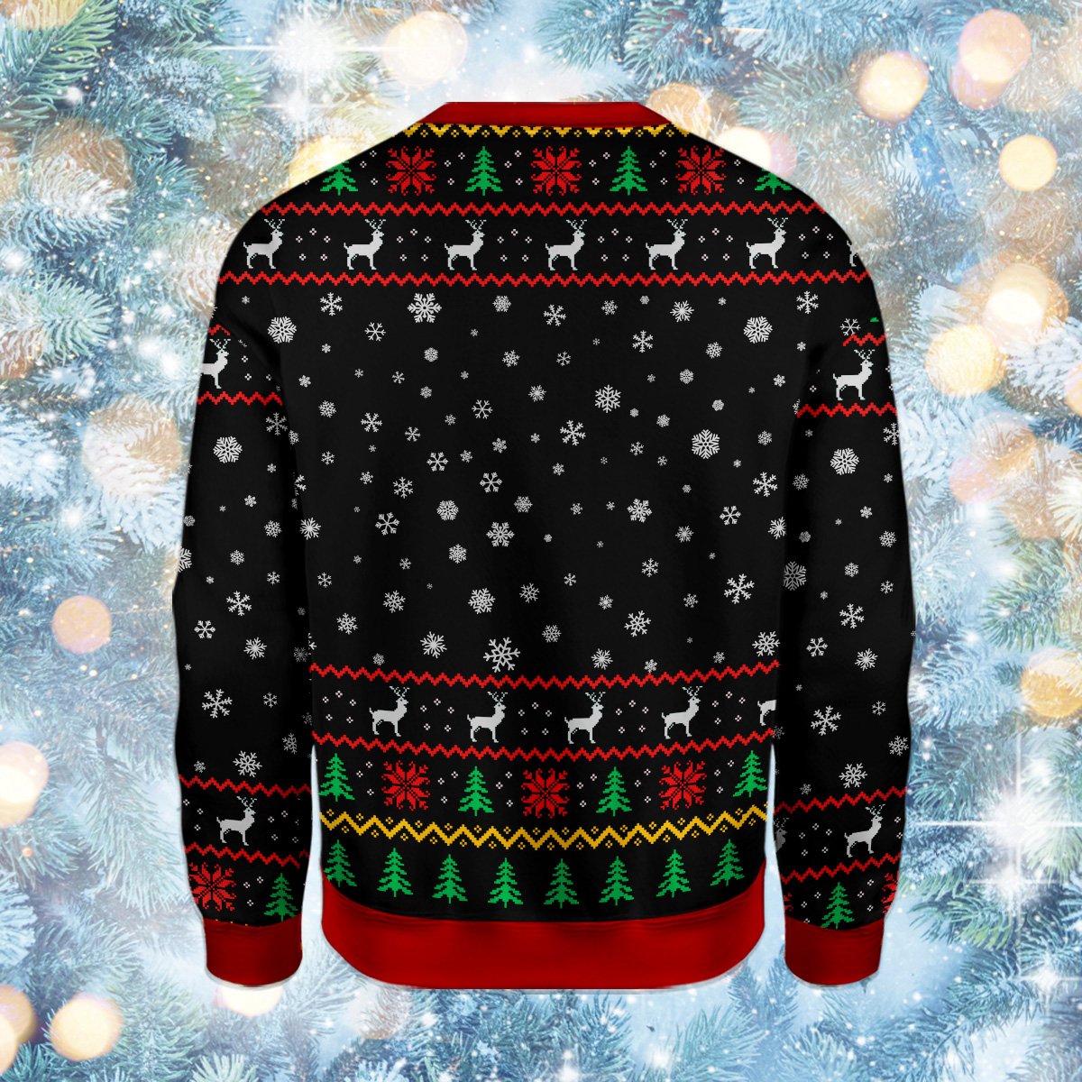 Alternative back angle of the black ugly sweater